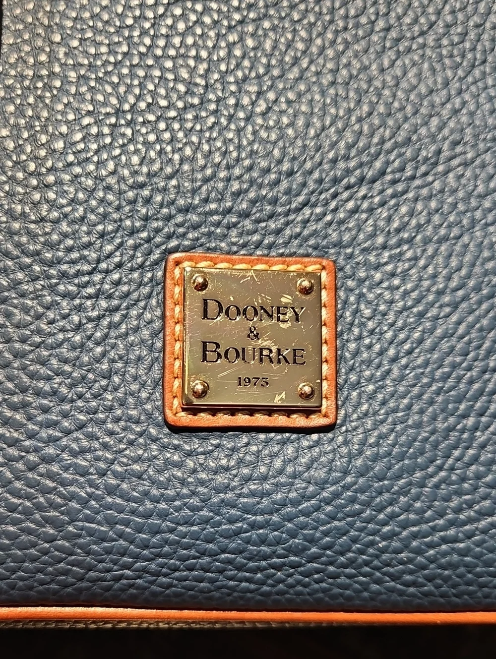 Dooney & Bourke Blue Pebble Leather Crossbody Bag with Brown Trim